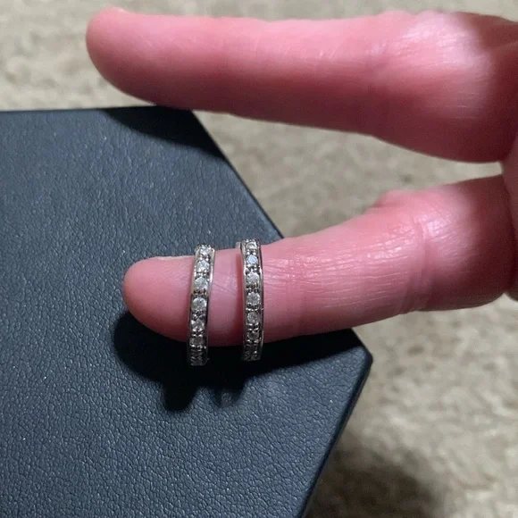 Huggie Earrings with Rhinestones-Sterling Silver - Picture 5 of 5